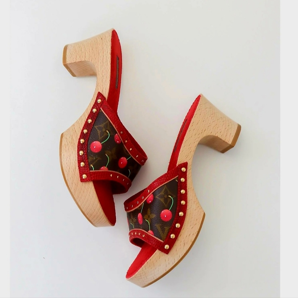 Louis Vuitton Red Cherry Takashi Murakami Monogram Clogs Mules